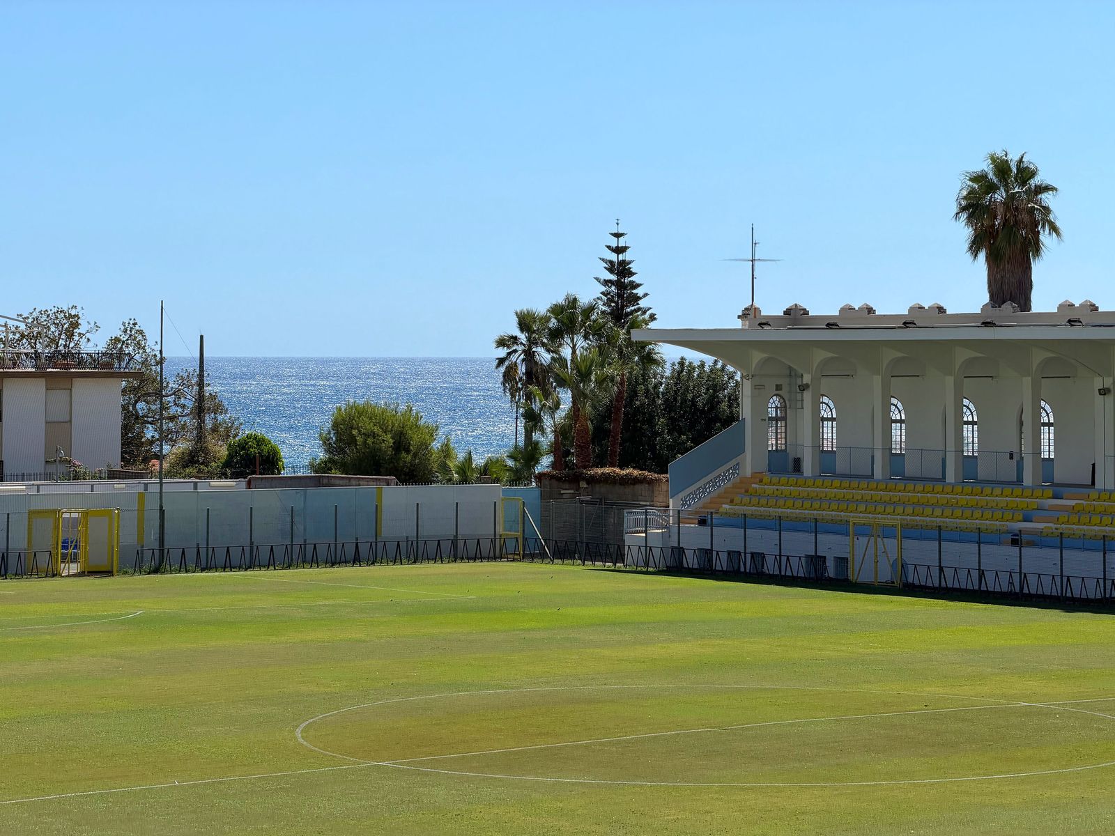 The Comunale in Sanremo, with the sea behind the far touchline